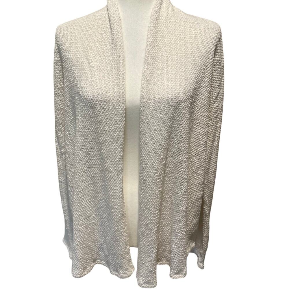 Velvet by Graham & Spencer Textured Knit Cardigan Sz M Cream Relaxed Boxy